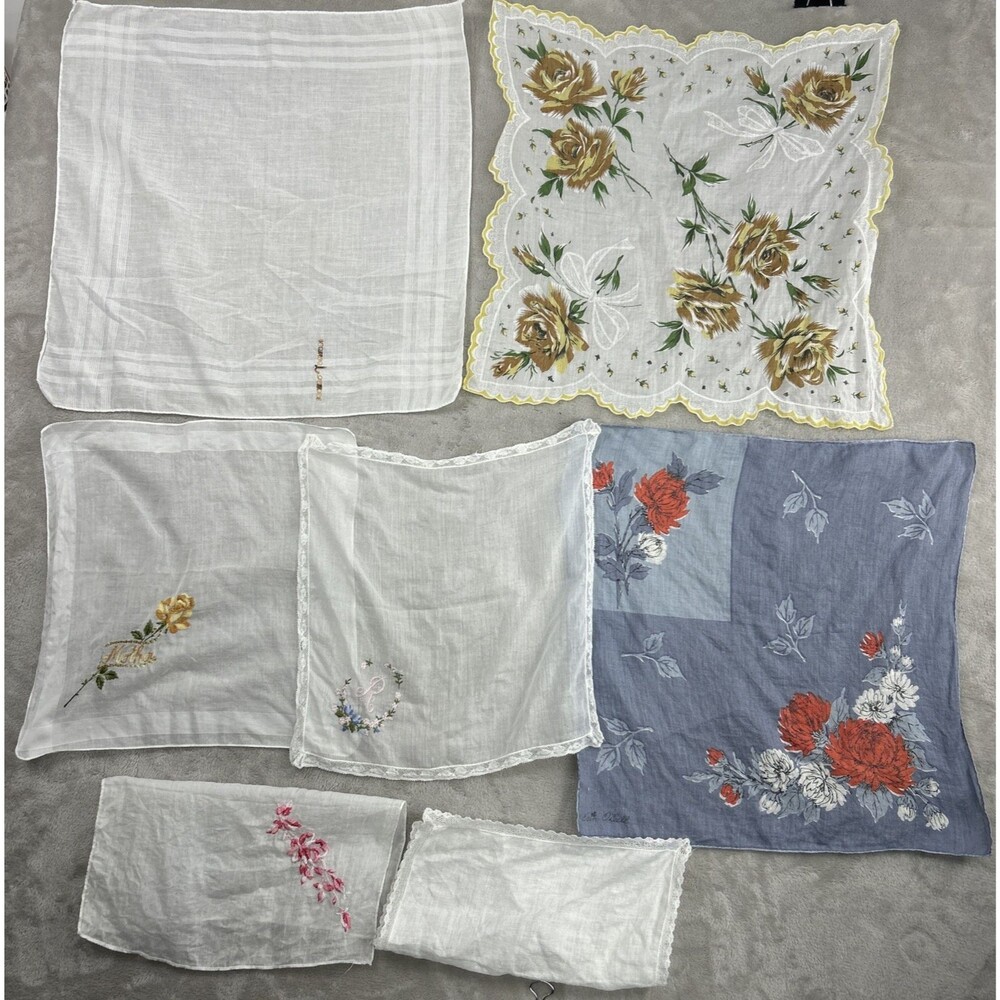 Vtg Erin O'Dell Handkerchief Hankie Lot Floral Embroidered Mother Mix Brands - Picture 1 of 10